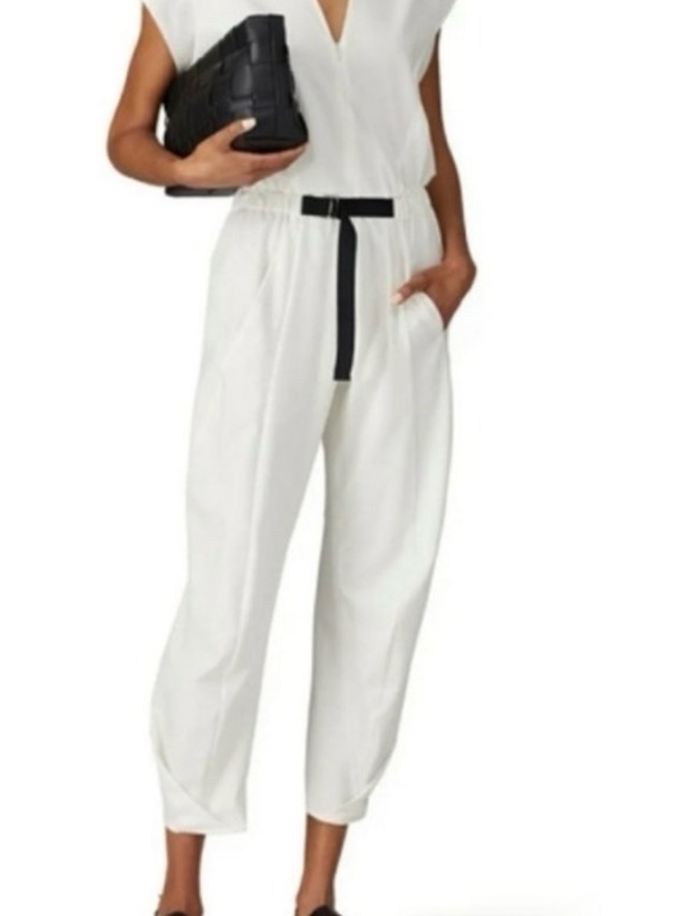 Zero + Maria Cornejo White Jumpsuit with Black Belt Detail